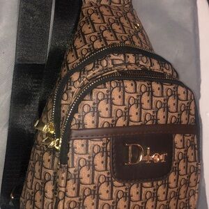 Christian Dior iconic tan brown Oblique Canvas Rider Sling Backpack Bag